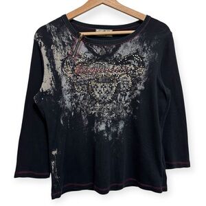 Vintage Vanilla Sugar Y2K Graphic Studded 3/4 Sleeve Blouse Top